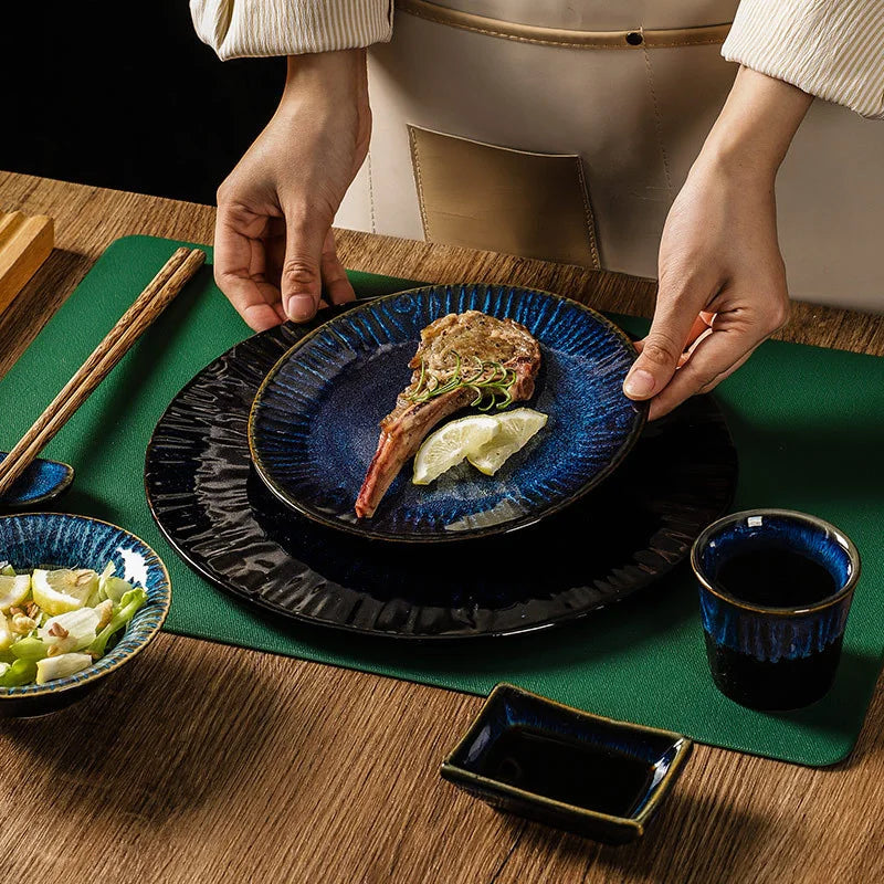 DecorBites™ Ceramic Dinnerware Set - Japanese-Inspired Kiln Change Plates and Bowl