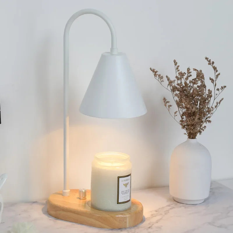 DecorBites™ Electric Candle Lamp Warmer: Romantic Wooden Base Aromatherapy Light for Bedside Decor