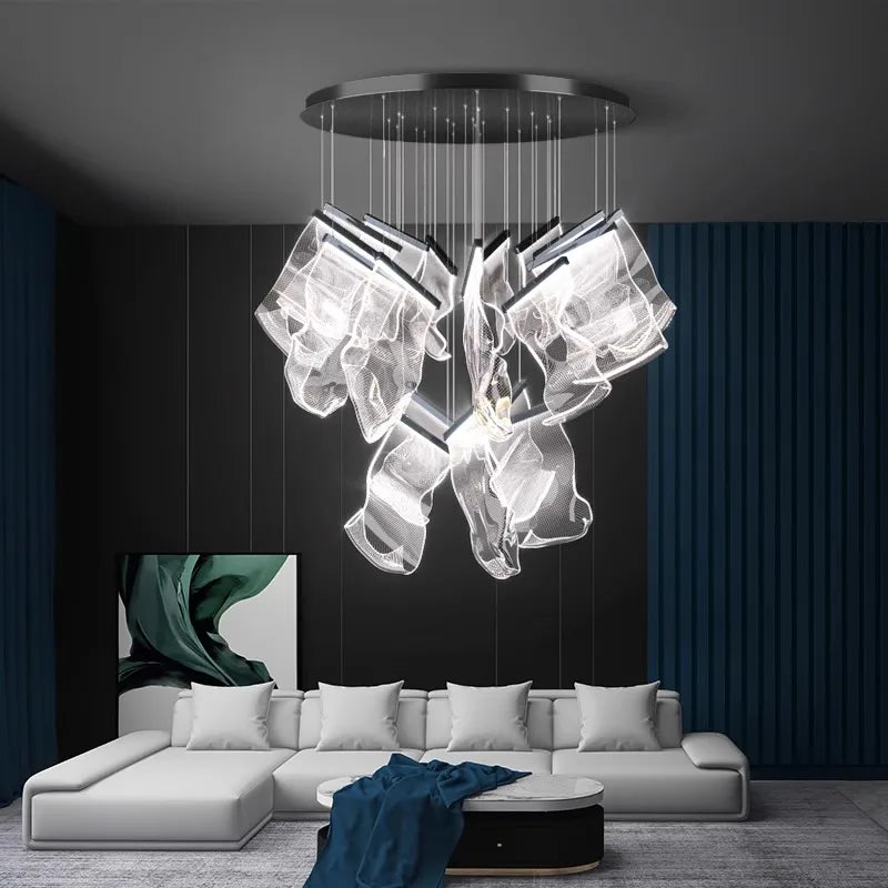 DecorBites™ Crystal Chandelier Stair Pendant Lamp Living Room Lighting