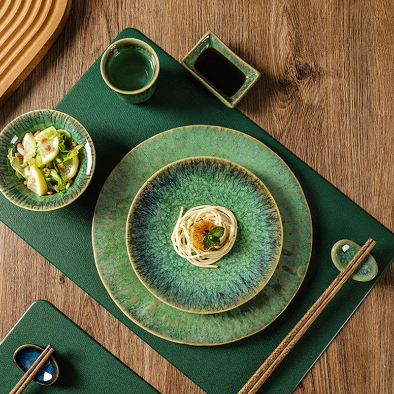 DecorBites™ Ceramic Dinnerware Set - Japanese-Inspired Kiln Change Plates and Bowl