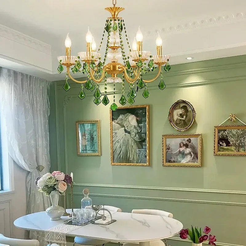 DecorBites™ Green Crystal Chandelier for Living Room - Bohemian Style LED Pendant Lighting