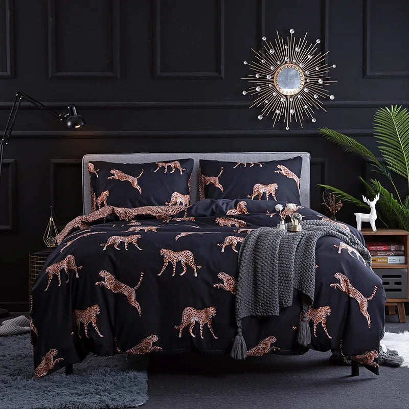 DecorBites™ Dark Flower Print Duvet Cover Set - Queen King Twin Home Bedding Quilt Covers