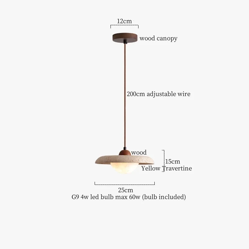 DecorBites™ LED Pendant Lamp Mid Century Modern Decor Yellow Travertine Wood Hanglamp