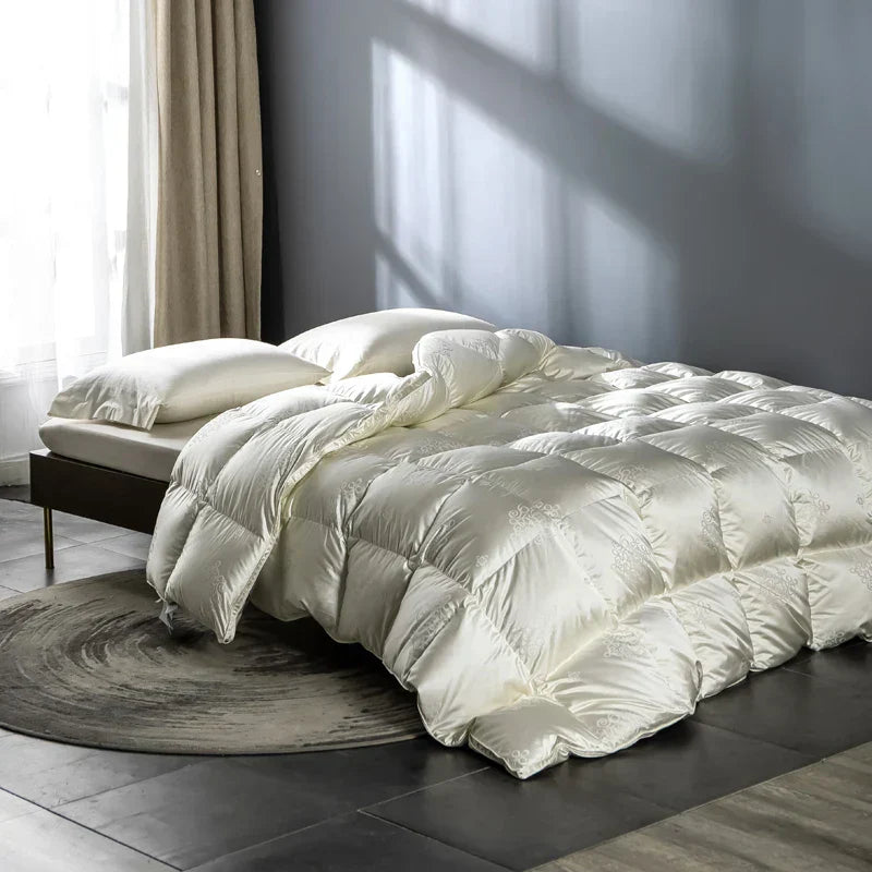 DecorBites™ Luxe Goose/Duck Down Quilt: Fluffy Cozy Warmth, Queen King Size