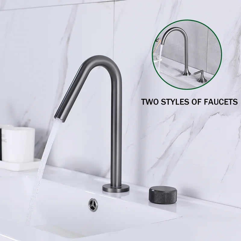 DecorBites™ Brass Basin Faucet Brushed Gold Double Bracket Two Holes Hot Cold Mixer