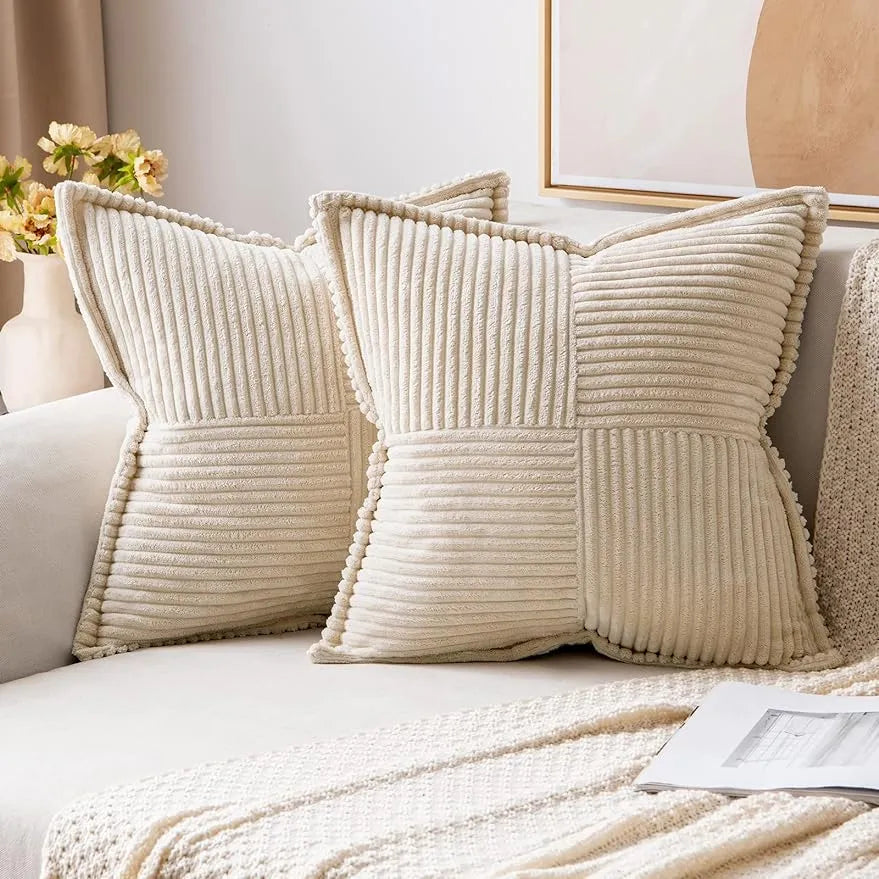 DecorBites™ Boho Striped Pillow Covers for Sofa Bed Decor, 45x45 White Polyester Pillowcases