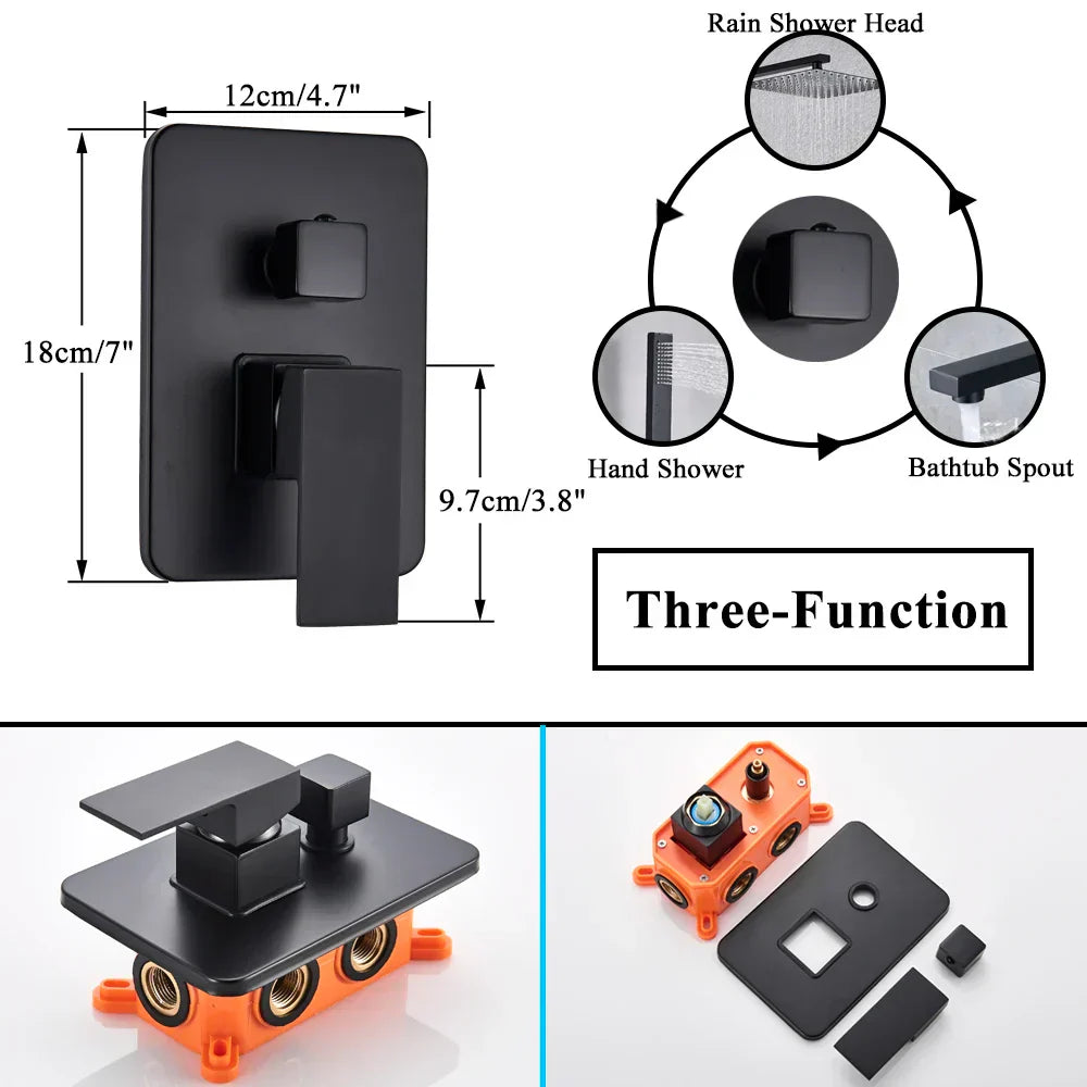 DecorBites™ Black Golden Brass Shower Mixing Valve Concealed Wall Mount Box Control