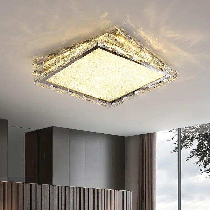 DecorBites™ Crystal Ceiling Lamp: Modern Gold Light Luxury LED Square Chrome Indoor Lighting