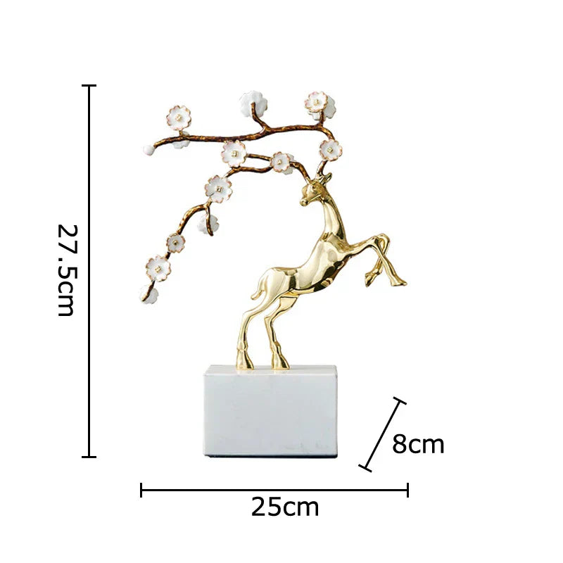 DecorBites™ Deer Antlers Statue - Enamel Sika Deer Sculpture for Room Decor