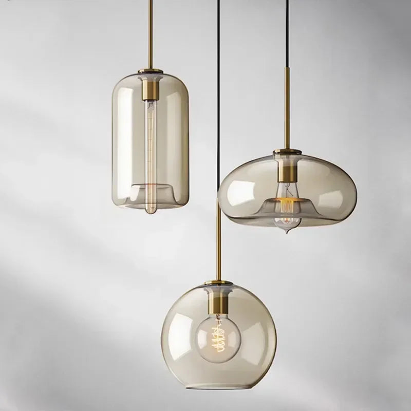 DecorBites™ Industrial Glass Pendant Light for Living Room Kitchen Chandeliers