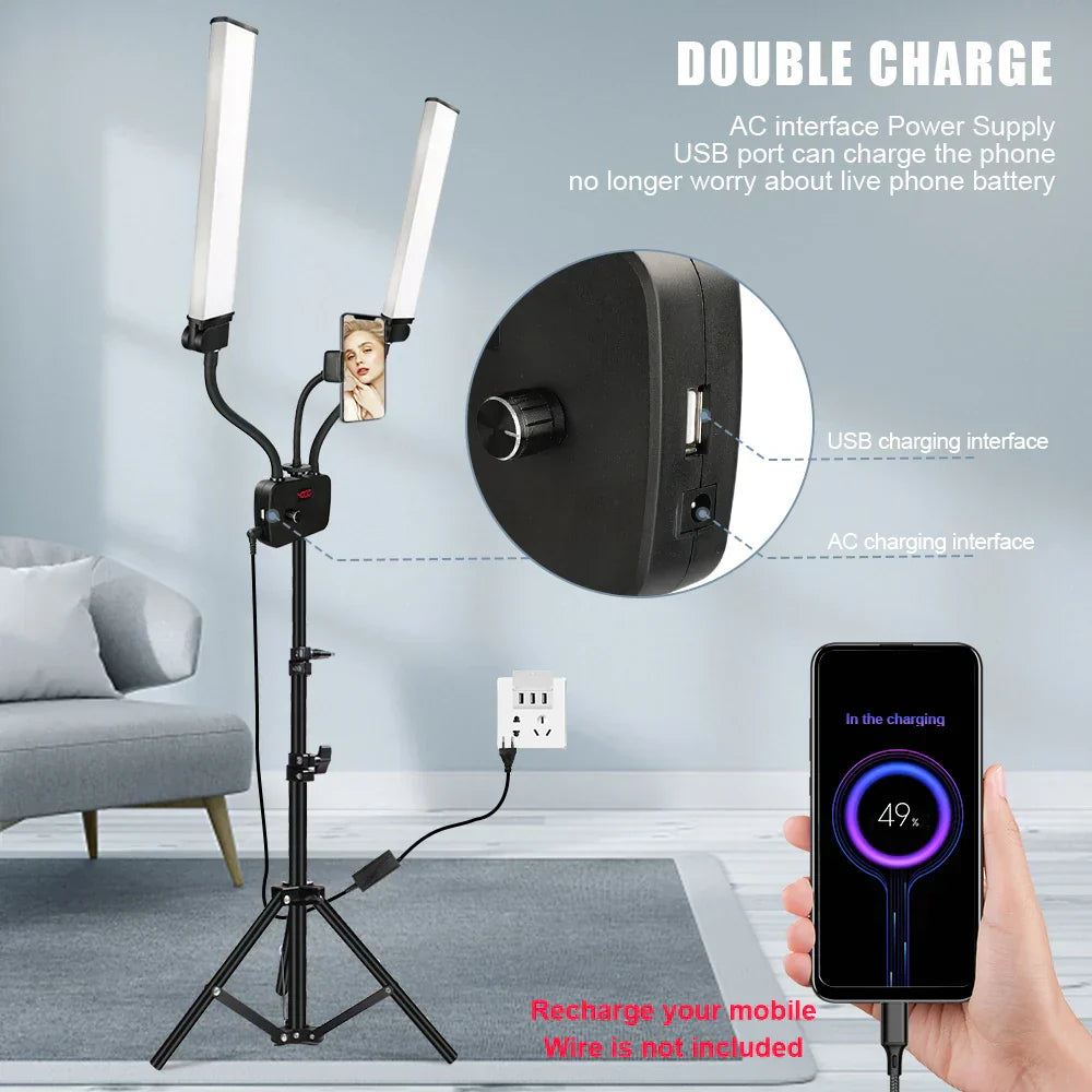 DecorBites™ Dualarm LED Beauty Light with Circular Light Strip on Tripod