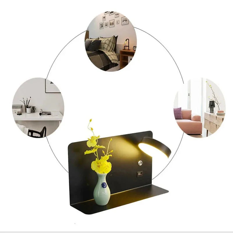 DecorBites™ LED Wall Lights with Switch, USB Charging Interface for Bedroom, Living Room Decoration
