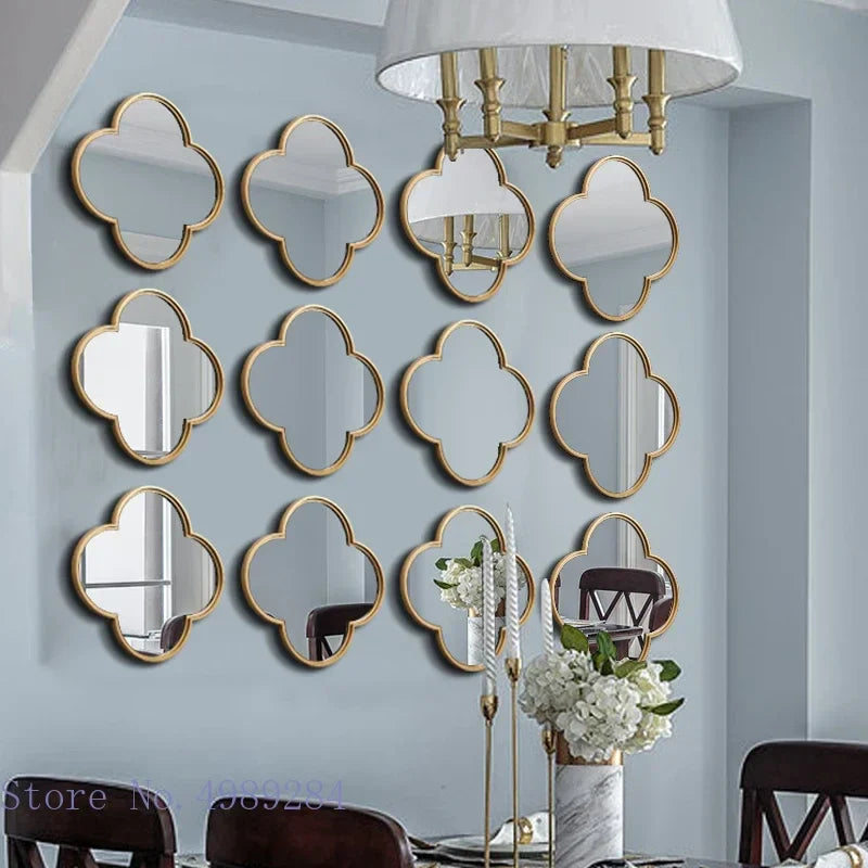 DecorBites™ Golden Border Geometric Plum Flower Mirror Wall Decoration