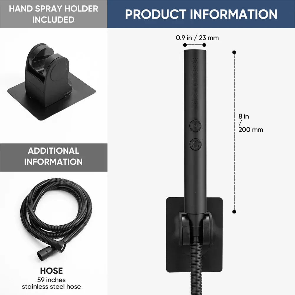 DecorBites™ Black Stainless Steel High Pressure Shower Head Handheld Spray Nozzle