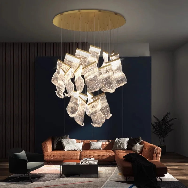 DecorBites™ Crystal Chandelier Stair Pendant Living Room Lighting Modern Interior Pendant Lights