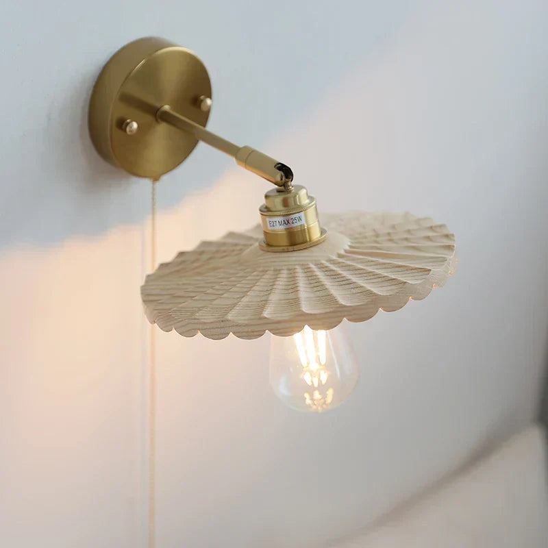 DecorBites™ Ash Wood LED Wall Lights Living Room Porch Stair Nordic Modern Up Down Rotate Pull Chain Switch Bedside Lamp