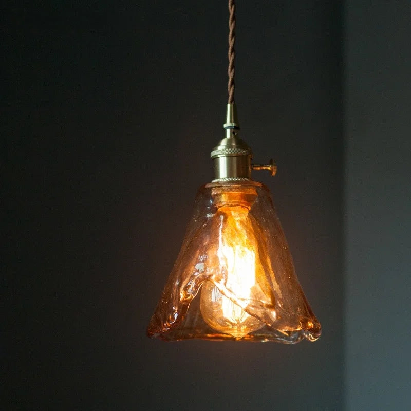 DecorBites™ Brass Amber Glass LED Pendant Light for Restaurant Bedside Kitchen Loft Bar