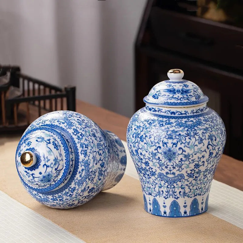 DecorBites™ Blue & White Porcelain Tea Pot Sealed Storage Container