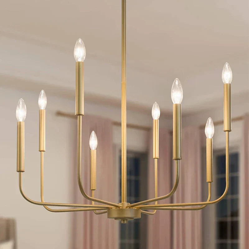DecorBites™ LED Gold & Black Candle Chandelier: Modern American Living Room Hanging Light