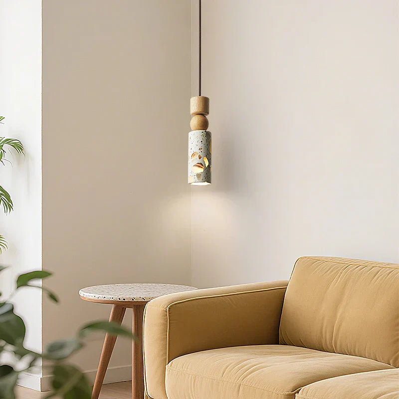 DecorBites™ LED Terrazzo Pendant Lamp White Stone Wood Hanging Light
