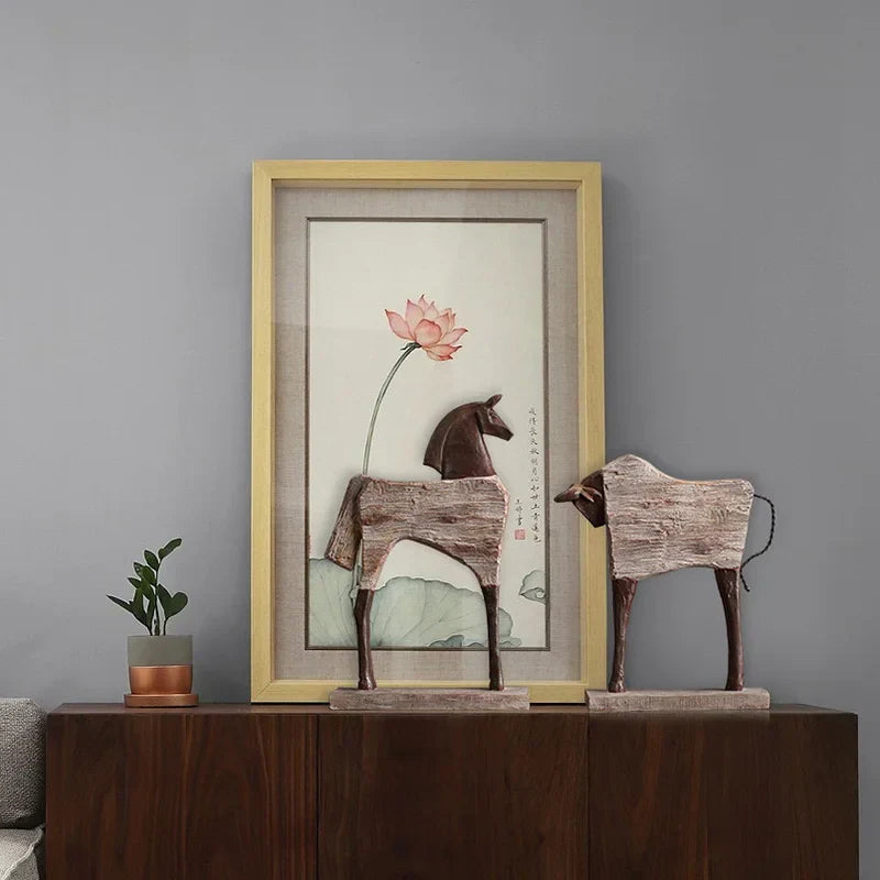 DecorBites™ Horse Sculpture: Handmade Wood Grain Design, Animal Figurine for Home Decor