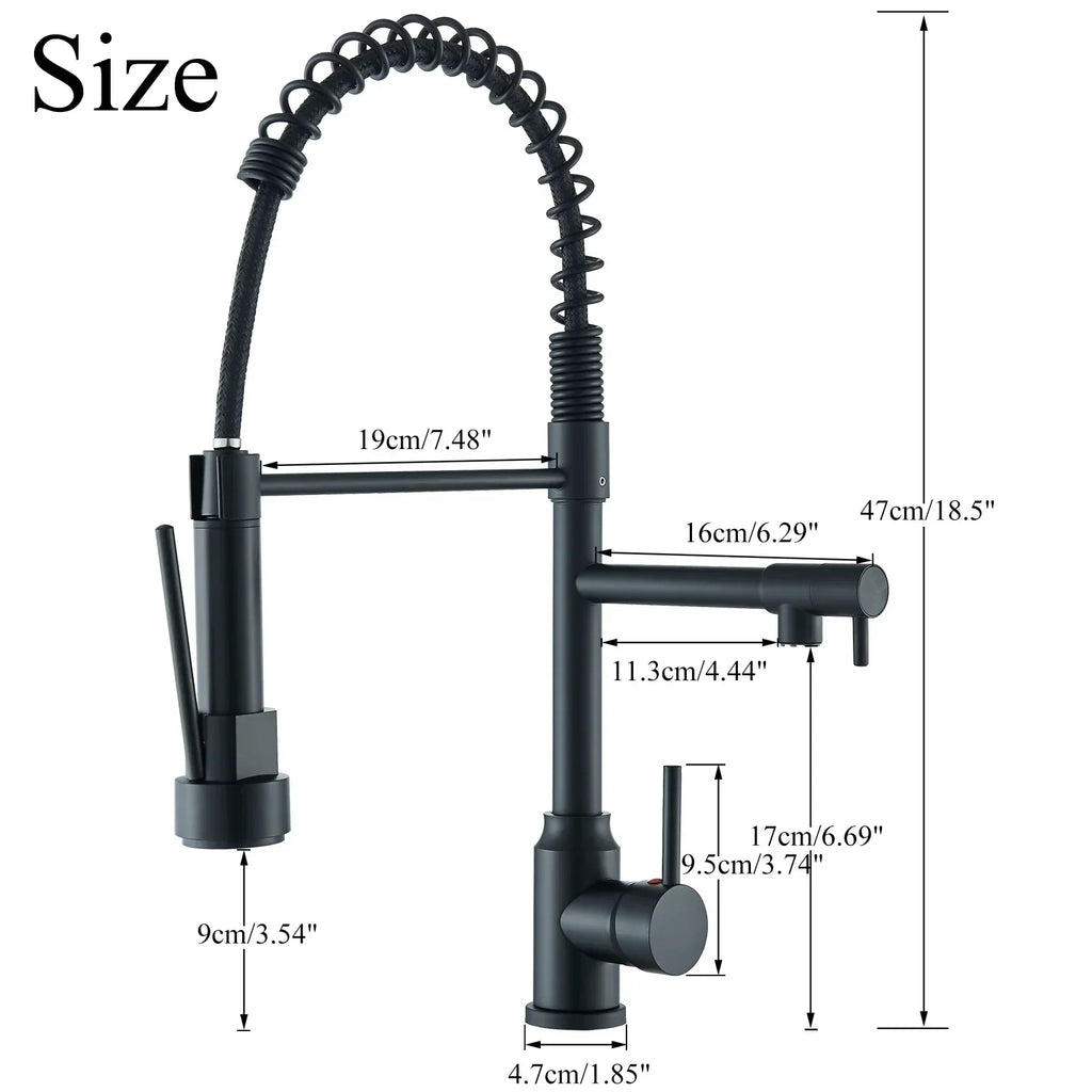 DecorBites™ Black Kitchen Faucet Spring Pull Down Sprayer Dual Spout Nozzle Mixer Tap