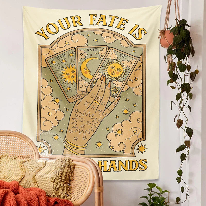 DecorBites™ Cat Tarot Tapestry: Fate & Moon Sun Aesthetic Decor for Bedroom