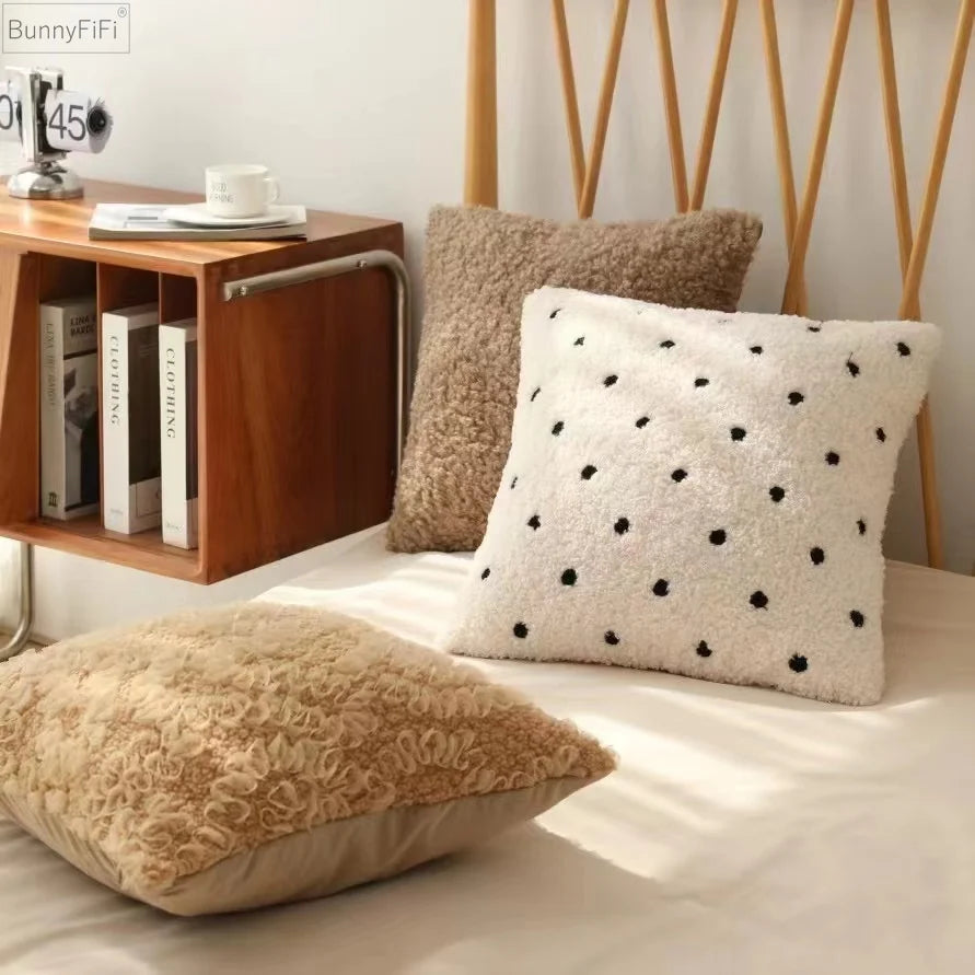 DecorBites™ IvoryCamel Polka Dot Lace Cushion Cover 45x45cm for Home Sofa Bed Decoration