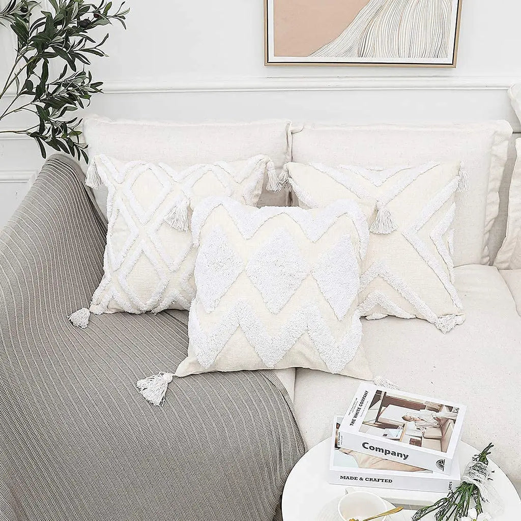 DecorBites™ Bohemian Chenille Pillowcase Geometric Pattern Tufted Tassel Sofa Cushions
