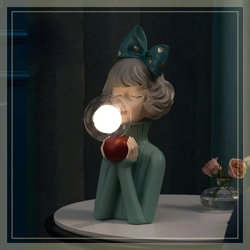 DecorBites™ Bubble Girl Statue Ornament: Modern & Simple Night Light Décor for Home, Bedroom, Living Room