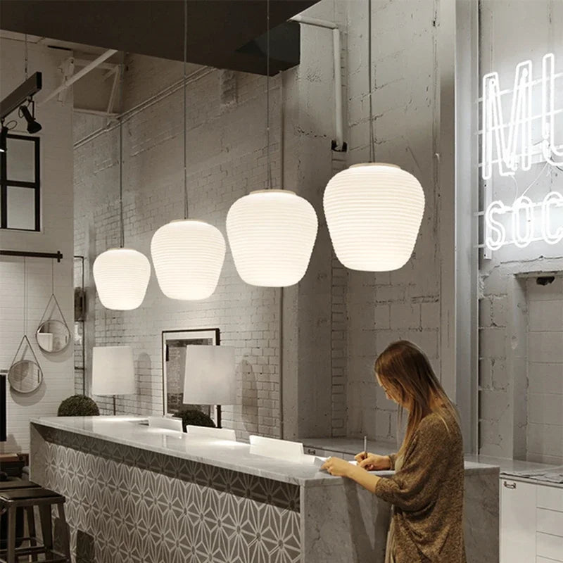DecorBites™ Glass Whorls Cocoon Pendant Light - Milky White, Modern Hanging Lamp