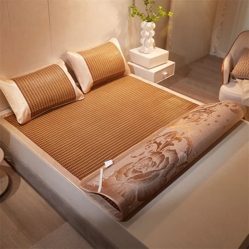 DecorBites™ Cooling Rattan Mat & Pillowcase Set - Dual-Sided Thicker Bed Pad for Summer