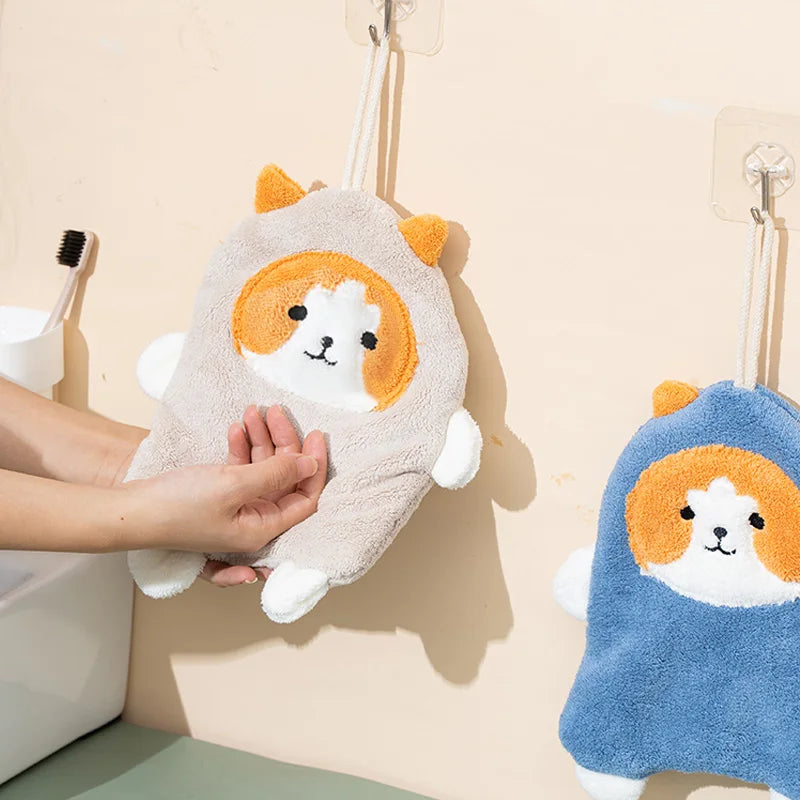 DecorBites™ Cartoon Dog Coral Velvet Hand Towels: Soft, Absorbent, Perfect for Kids and Home