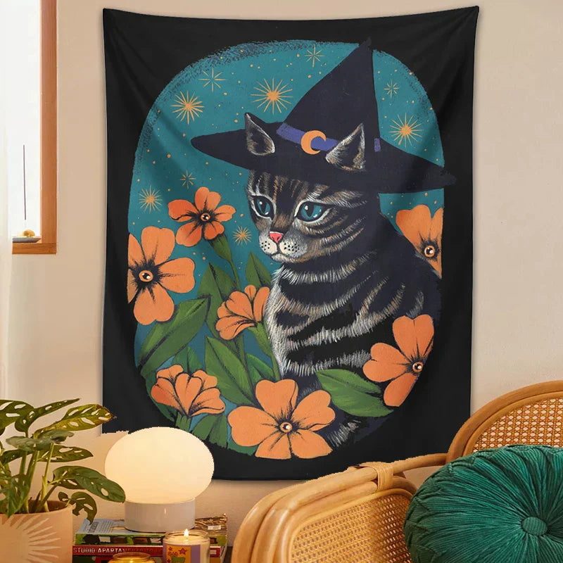 DecorBites™ Cat Tapestry Wall Hanging: Cute Witchcraft Decor for Home, Bedroom, Dorm