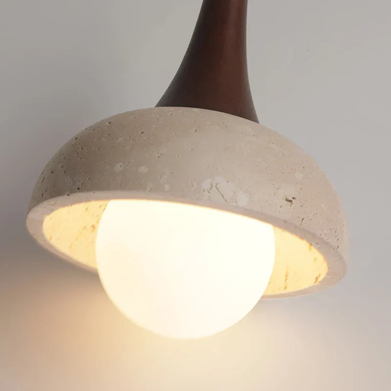 DecorBites™ LED Pendant Lamp White Glass Ball Yellow Travertine Hanging Light