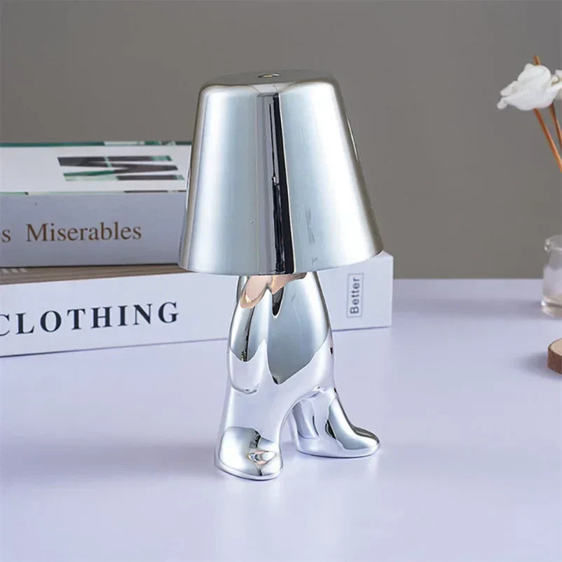 DecorBites™ LED Golden Boy Table Lamp | Rechargeable Resin Night Light for Bedroom Decor