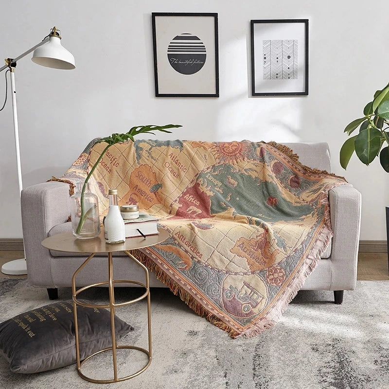 DecorBites™ Bohemian Cotton Plaid Sofa Blanket - Anti-Slip Knitted Decorative Home Cover