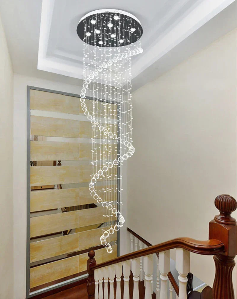 DecorBites™ Crystal Staircase Chandelier Light Fixture | Luxury Hotel Villa Bedroom Hanging Lamp