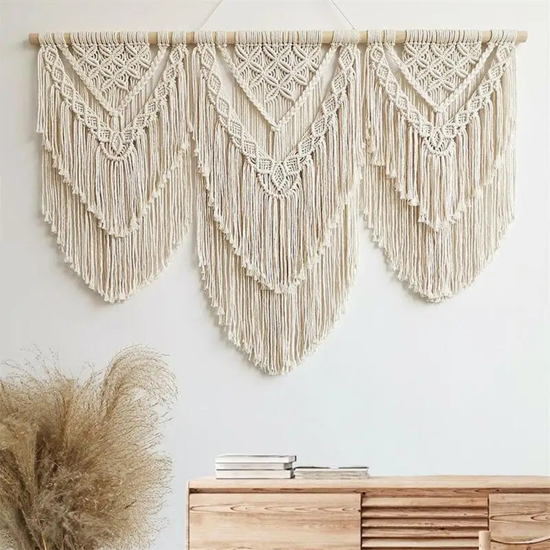 DecorBites™ Boho Macrame Tassel Wall Hanging Tapestry with Wooden Stick