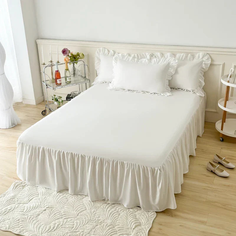 DecorBites™ Lace Ruffle Princess Bedding Set with Bed Skirt & Pillowcases