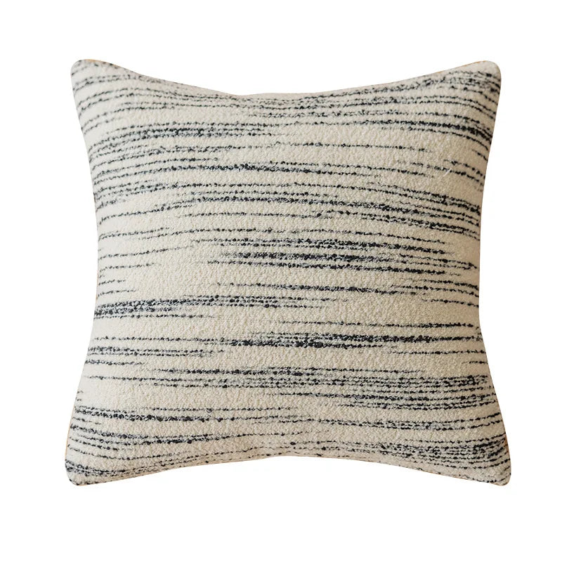 DecorBites™ Comfort Woolen Pillow Cover Beige Black Striped 45*45 Luxe Plush Home Décor