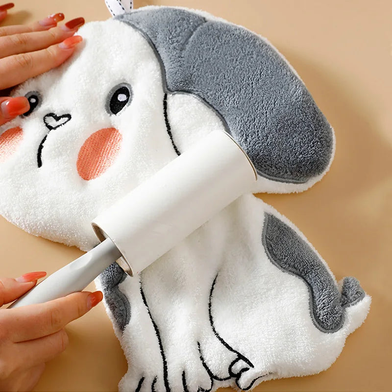 DecorBites™ Cartoon Animal Shape Coral Velvet Hand Towel for Kids, Absorbent Kitchen Bathroom Cleaning Towels