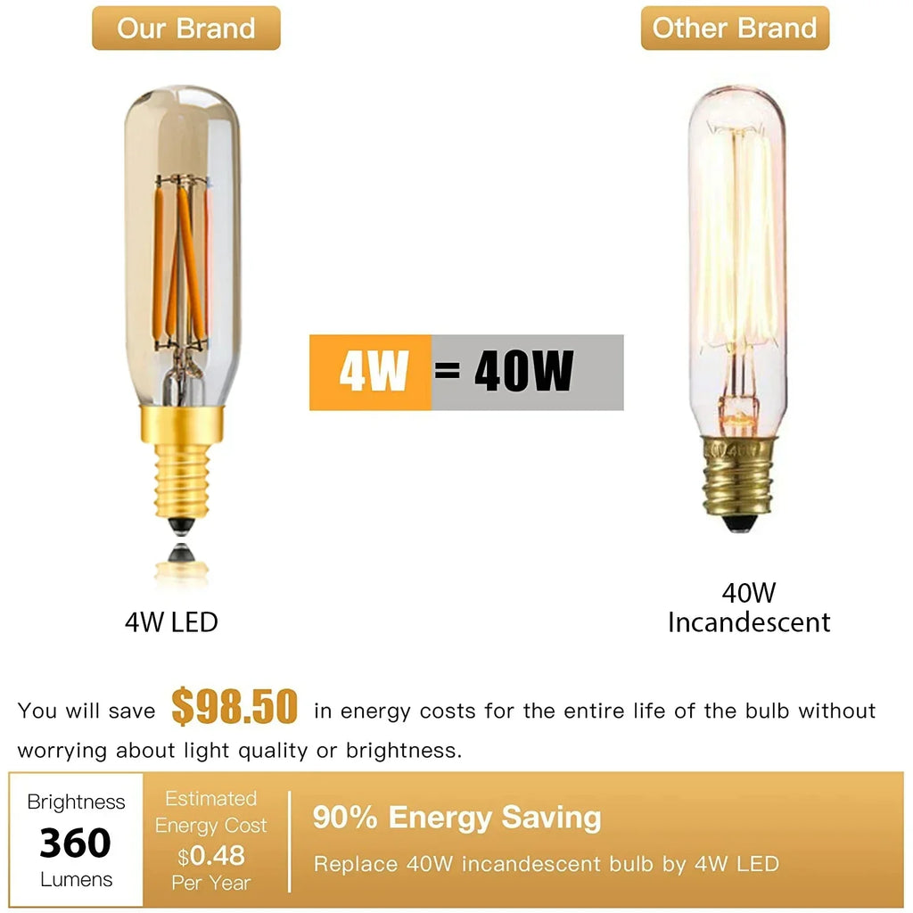 DecorBites™ Gold Tint Tubular LED Bulb E12 E14 Candelabra Dimmable 4W T25 T6