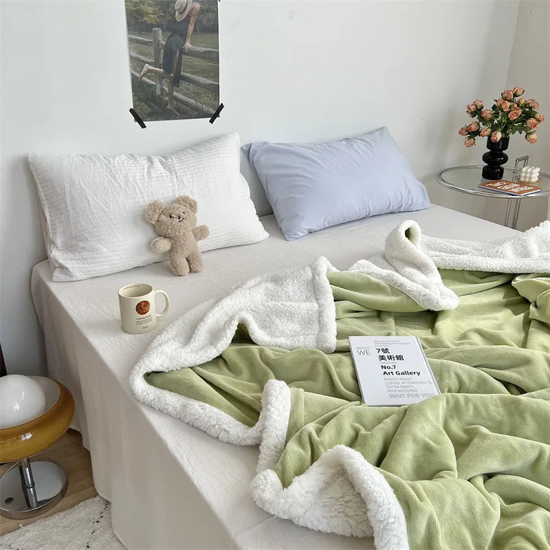 DecorBites™ Camellia Jacquard Lamb Wool Blanket - Double-Layer Cozy Quilt