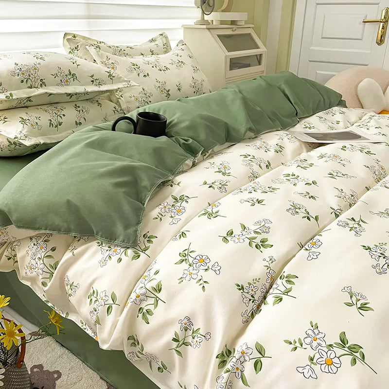 DecorBites™ Cartoon Printed Bedding Set: Soft Cozy Duvet Cover, Bedsheet, Pillowcase, Single Double Bedclothes