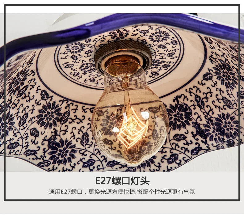DecorBites™ Blue White Porcelain Wall Lamp: Modern Ceramic Sconces for Living Room, Bedroom, Bathroom