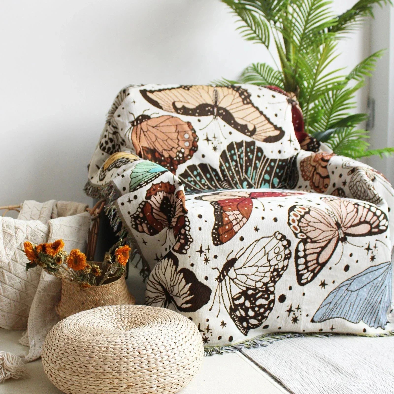 DecorBites™ Boho Floral Cotton Blanket - Soft Bedspread for Beds, Sofa & Living Room