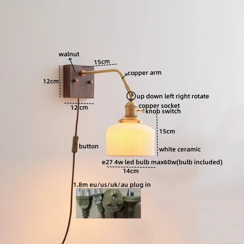 DecorBites™ Ceramic Copper LED Wall Lamps Pull Chain Switch Modern Stair Light Fixtures