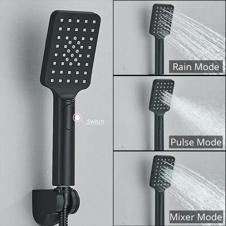 DecorBites™ Black/Chrome Thermostatic Shower Set with Brass Wall Mount Mixer Handle Spray