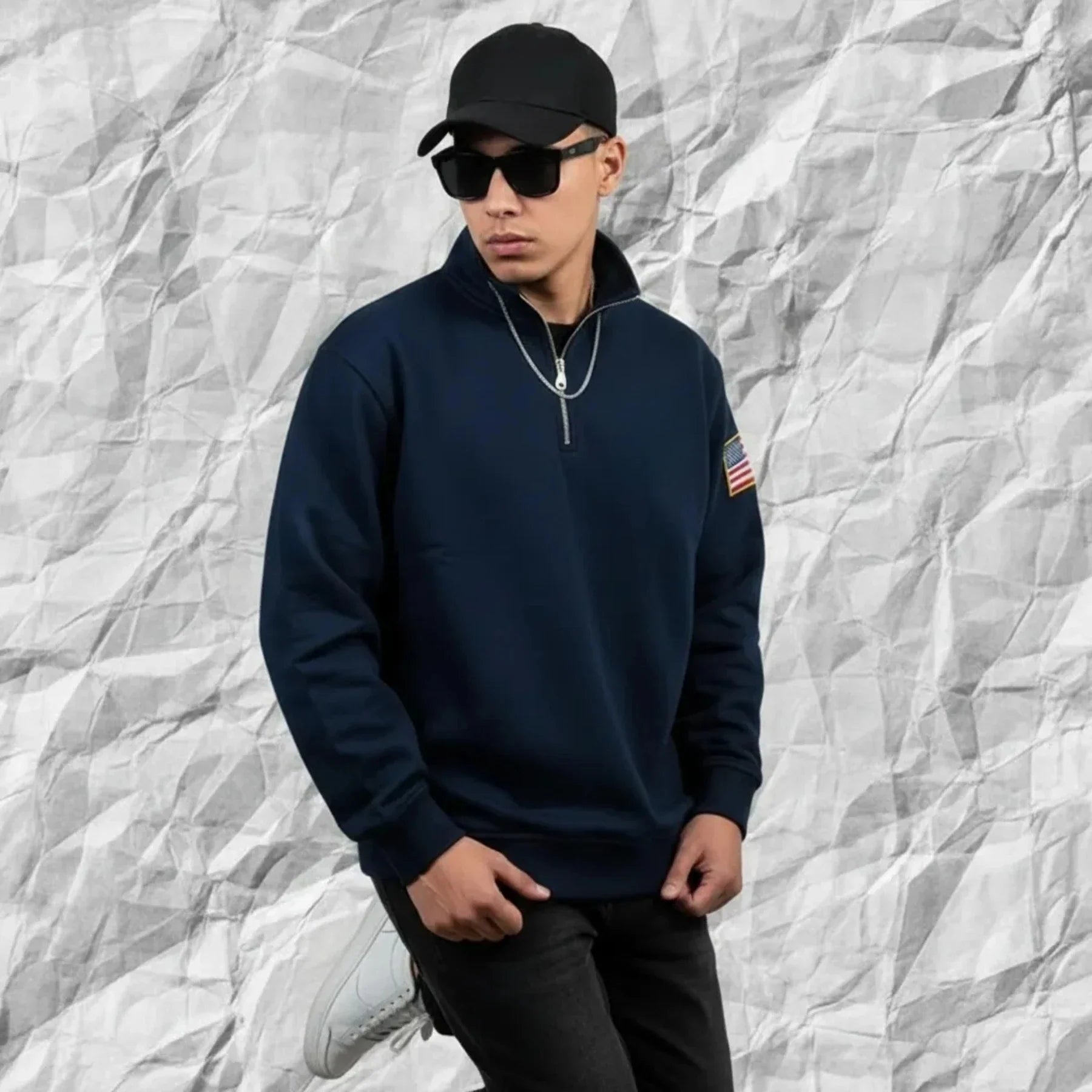 Low-key Style Quarter Zip Pullover Y2k Stand Collar Embroidered Hoodies Sweatshirt Mens Oversize Sweatshirt Hoodie K Pop Clothes